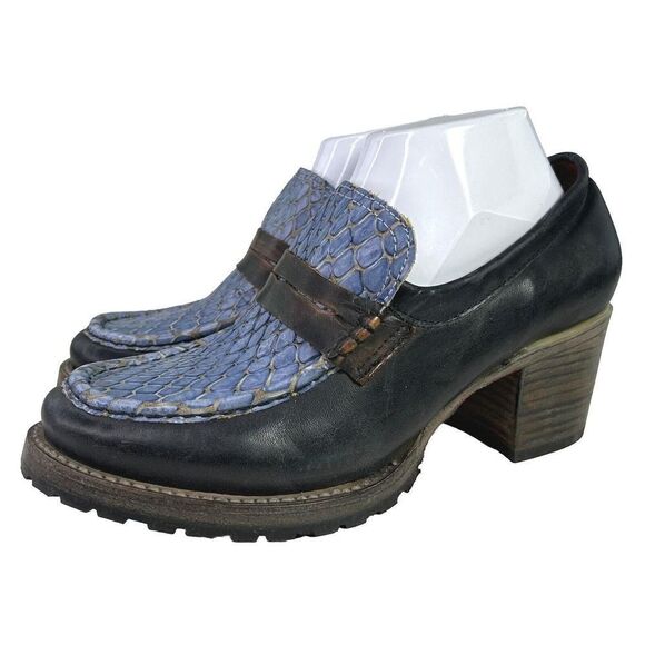 Freebird by Steven Shoes - Freebird By Steven Bristol Blue Snake Leather Bootie US 9 High Heel Slip-On Shoe
